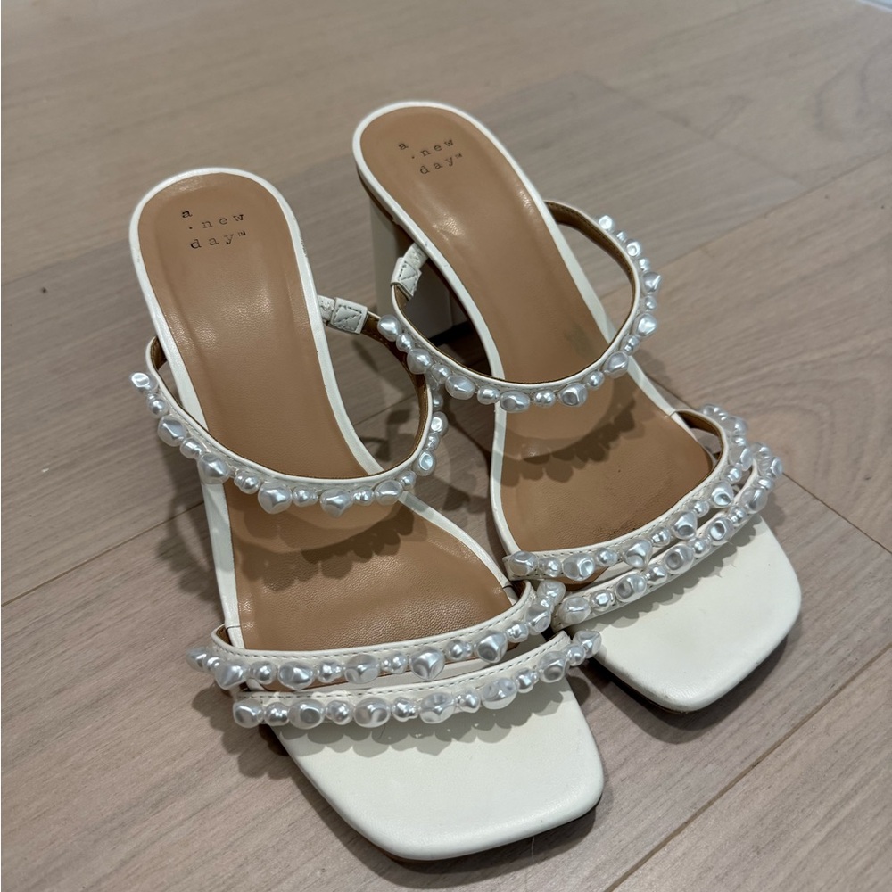 A New Day White Heels with Pearl Accents